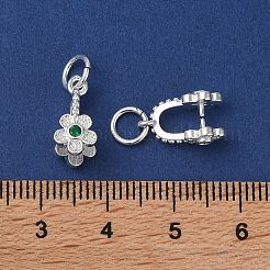 真鍮マイクロパヴェキュービックジルコニアヒートンキャップペンダント  長持ちメッキ  鉛フリー＆カドミウムフリー  花  銀  13.5x8x6.5mm  穴：3.5mm  ピン：1mm&nbsp;KK-K277-11S