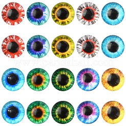 フラットバックガラスカボション  人形の目の模様が付いた半円形  空色  10x4mm&nbsp;GGLA-YW0002-10mm-02A