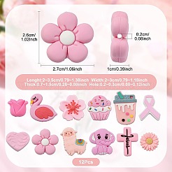 12 個 12 スタイルのシリコーンビーズ  焦点ビーズ  混合図形  ピンク  20~35x20~30x7~15mm  穴：2~3mm  1個/スタイル&nbsp;SIL-FS0001-43