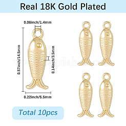 真鍮製チャーム10個  カドミウムフリー＆ニッケルフリー＆鉛フリー  魚のチャーム  18KGP本金メッキ  14.5x5.5x3.5mm  穴：1.4mm&nbsp;KK-SC0007-48