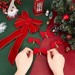 Ahademaker 14 個 2 スタイル ポリエステルちょう結び  鉄ツイストタイ付き  クリスマスやパーティーの装飾に  レッド  36~290x69~76x4~21mm&nbsp;DIY-GA0003-54