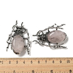 両用アイテム合金ブローチ  天然なローズクォーツと  クモ  49.5x35.5x15~16mm  穴：4x2.5mm&nbsp;JEWB-C026-05H-AS