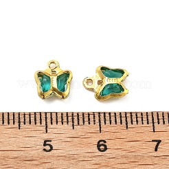 ガラスチャーム  蝶  真鍮パーツ  長持ちメッキ  ゴールドカラー  ティール  8.5x7x2mm  穴：1mm&nbsp;KK-R216-19G-01