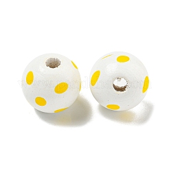 プリントウッドヨーロピアンビーズ  ドット柄とラウンド  ゴールド  15.5~16mm  穴：4~4.5mm&nbsp;WOOD-G022-18B