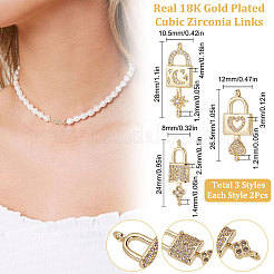 6Pcs 3 Styles Brass Micro Pave Clear Cubic Zirconia Connector Charms&nbsp;KK-BBC0002-94