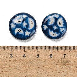 手作りの陶器ビーズ  手描き  月と星の模様が入ったフラットラウンドい形  ブルー  19.5~21x7.5~8.5mm  穴：3mm&nbsp;PORC-L084-07A