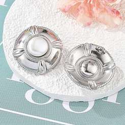 304ステンレススチールスタッドピアス  淡水パールビーズ付き  フラットラウンド  ステンレス鋼色  32mm&nbsp;EJEW-S246-03P