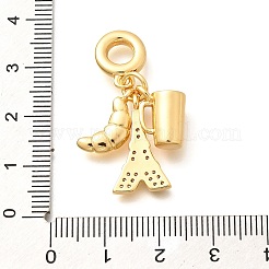 Brass Clear Cubic Zirconia Croissant & Cup & Eiffel Tower European Dangle Charms&nbsp;KK-U048-20G
