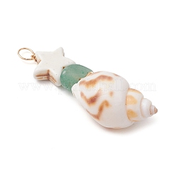 3Pcs 3 Styles Dyed Synthetic Turquoise Star & Natural Green Aventurine Chip & Natural Shell Pendants&nbsp;PALLOY-JF03691