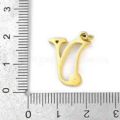 304ステンレスペンダント  キュービックジルコニア付き  丸カン付き文字チャーム  18KGP本金メッキ  V字  19x16x2mm  穴：3mm&nbsp;STAS-R137-01G-V