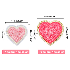 16個 16スタイル タオルクロス コンピューター刺繍クロス アイロン接着/縫い付けパッチ  バック接着剤付き  マスクと衣装のアクセサリー  アップリケ  ハート  ミックスカラー  1個/スタイル&nbsp;DIY-CA0003-15