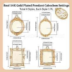 4Pcs 4 Styles Brass Pendant Cabochon Settings&nbsp;KK-BBC0020-15