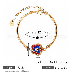 304 Stainless Steel Capri Blue and Ruby Rhinestone Flower Link Bracelets for Women&nbsp;WGB5E03-01