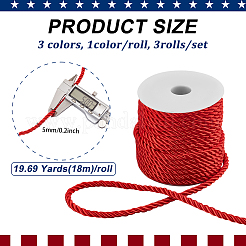 3 Rolls 3 Colors Polyester Braided Cord&nbsp;OCOR-PH0006-31C