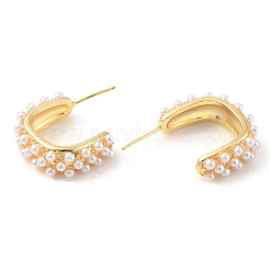 Plastic Pearl Beaded C-shape Stud Earrings&nbsp;EJEW-C060-04G