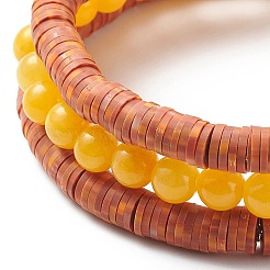 3Pcs 3 Style Natural Dyed Yellow Jade & Acrylic Word Love Beaded Stretch Bracelets Set with Alloy Enamel Heart Charms&nbsp;BJEW-JB08924-03