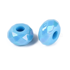 オペークアクリルヨーロピアンビーズ  大穴ビーズ  ABカラー  多面カット  フラットラウンド  ディープスカイブルー  15x8mm  穴：4.7mm&nbsp;OACR-E033-23P
