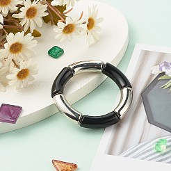 女の子の女性のために設定された分厚いカーブチューブビーズストレッチブレスレット  アクリル＆ccbプラスチックビーズブレスレット  ステンレス鋼色  ミックスカラー  内径：2-1/8インチ（5.3cm）  4個/セット&nbsp;BJEW-JB06947