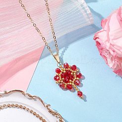 花の手作りシードビーズとABカラーガラスビーズペンダントネックレス  女性用304ステンレススチールジュエリー付き  ゴールドカラー  ミックスカラー  17.83インチ（45.3cm）&nbsp;NJEW-MZ00084