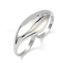 女性用304ステンレススチールダブルフィンガーリング  ステンレス鋼色  43.5x16x25.5mm  内径：18mm&nbsp;RJEW-F205-01A-P