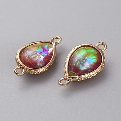 樹脂製模造貝殻/オパールコネクタチャーム  真鍮のティアドロップリンク  ゴールドカラー  ゴールデンロッド  21x12x6.9mm  穴：1.6mm&nbsp;RESI-WH0035-61G