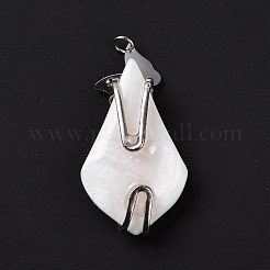 天然石ホワイトシェルペンダント  ステンレススチールカラーメッキ304ステンレススチール蝶金具付き  ティアドロップ  ホワイト  35~40x18~20x7~9mm  丸カン：4x0.6ミリ  内径：2.8mm&nbsp;SSHEL-C009-04P