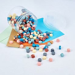 レトロシーリングスタンプ用ワックス粒子のシール  麻ひも付き  紙封筒  サテンリボン  ワックスシーリングスプーン  ろうそく  プラスチックビーズコンテナ  コラムスピンジマット  ミックスカラー  9x5mm&nbsp;DIY-CP0003-48B