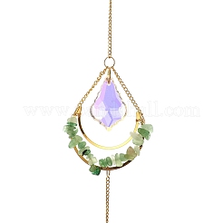 Natural Green Aventurine Chips & Agate Slice Suncatcher&nbsp;AJEW-C048-01D