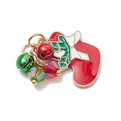 クリスマステーマ合金エナメルペンダント  ガラスビーズとジャンプリング付き  混合図形  ミックスカラー  15~31x15~22.5x1~2.5mm  穴：4.5mm  12個/セット&nbsp;PALLOY-JF04149