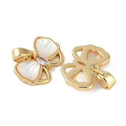 Brass Clear Cubic Zirconia Pave Natural Shell Bowknot Charms&nbsp;KK-P283-09G