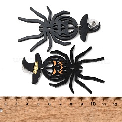 合金アクリル製スパイダーダングルスタッドピアス  プラチナ  ブラック  80x49mm&nbsp;EJEW-Z142-04P
