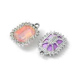 UVメッキ合金混合色ガラスラインストーンペンダント  長方形  プラチナ  23.5x16x6mm  穴：2mm&nbsp;FIND-B039-03P