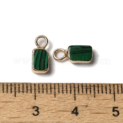 合成マラカイト長方形チャーム  ゴールデントーンの真鍮の縁を持つ  9.5x5x2.5mm  穴：2mm&nbsp;G-Q169-07G-03-01