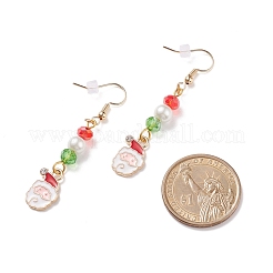 Enamel Santa Claus Charm with Glass Pearl Dangle Earrings&nbsp;EJEW-JE04961-01