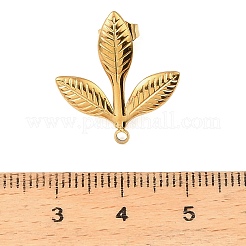 304ステンレススチールスタッドピアス金具  葉  カン付き  ゴールドカラー  21x19mm  穴：1.6mm  ピン：1mm&nbsp;STAS-Z199-03G-03