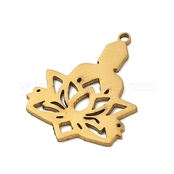 201 ステンレス シャンデリア コンポーネント リンク  仏陀と蓮の花のお守り  ゴールドカラー  27.5x20.5x1mm  穴：1.5mm&nbsp;SA-CBA0460-09G