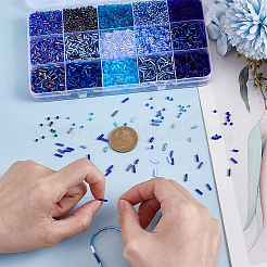 195G 15 Styles Blue Theme Round & Bugle Glass Seed Beads&nbsp;SEED-PH0002-65