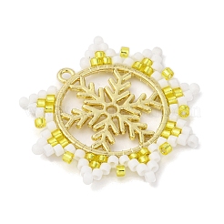 クリスマステーマのガラスシードビーズペンダント  金合金のペンダント付き  スノーフレーク  31x35x2mm  穴：1.6mm&nbsp;PALLOY-MZ00809-01