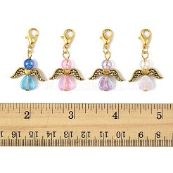 32個 4スタイル アクリル&合金 ハートエンジェルペンダントデコレーション  合金製カニカン付き  アンティークゴールデン＆ゴールデン  ミックスカラー  363mm  8個/スタイル&nbsp;HJEW-FS00040-04