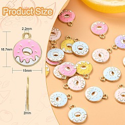 50本5色合金エナメルペンダント  ライトゴールド  ドーナツ  ミックスカラー  18.7x15x2mm  穴：2.2mm  10個/カラー&nbsp;ENAM-CJ0003-26