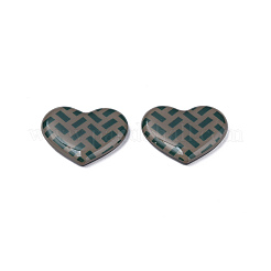 印刷されたアクリルカボション  長方形の模様を持つハート  コーヒー  22x26x5mm&nbsp;KY-N015-201-B01