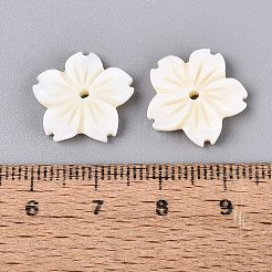 天然淡水貝の彫刻ビーズ  花  ベージュ  15~16x15.5~16.5x3mm  穴：1.5~1.6mm&nbsp;SHEL-Q028-10