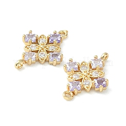 真鍮舗装キュービックジルコニアコネクタチャーム  ライトゴールド  菱形リンク  ライラック  20x14x3mm  穴：1.2mm&nbsp;KK-G462-45KCG-05