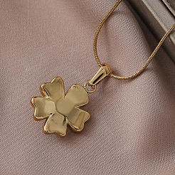 304 Stainless Steel Enamel with Imitation Pearl Flower Pendant Necklaces for Women&nbsp;ZA2839-2
