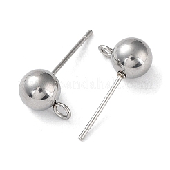 変色しない304ステンレススチールスタッドピアス金具  開ループあり  ラウンド  ステンレス鋼色  18x6mm  穴：1.8mm  ピン：0.7mm&nbsp;STAS-M323-01B-P