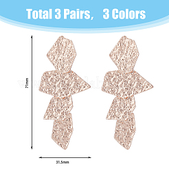 3ペア 3色 合金 ダングル スタッドピアス 女性用  ポリゴン  ミックスカラー  70~71x31.5mm  1ペア/カラー&nbsp;EJEW-FI0002-61
