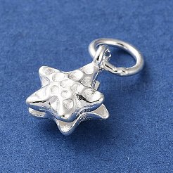 丸カン付きスターリングシルバーテクスチャスターチャーム925個  銀  9.5x7.5x4mm  穴：4mm&nbsp;STER-H118-06S