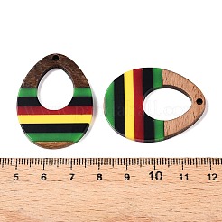 ジャマイカカラーエポキシ樹脂とクルミ材のペンダント  幾何学的なチャーム  ティアドロップ  37x28x3.5mm  穴：2mm&nbsp;RESI-N039-122P