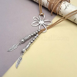 Hollow Flower Bohemian Style Alloy Pendant Camel Faux Suede Cord Lariat Necklaces for Women&nbsp;FS-WGF2926-01