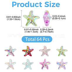 64個8色電気メッキガラスビーズ  ヒトデ  ABカラーメッキ  半分メッキ  ミックスカラー  14.5~15x15.5~16x7~7.5mm  穴：0.8~1mm  8個/カラー&nbsp;EGLA-YW0005-79